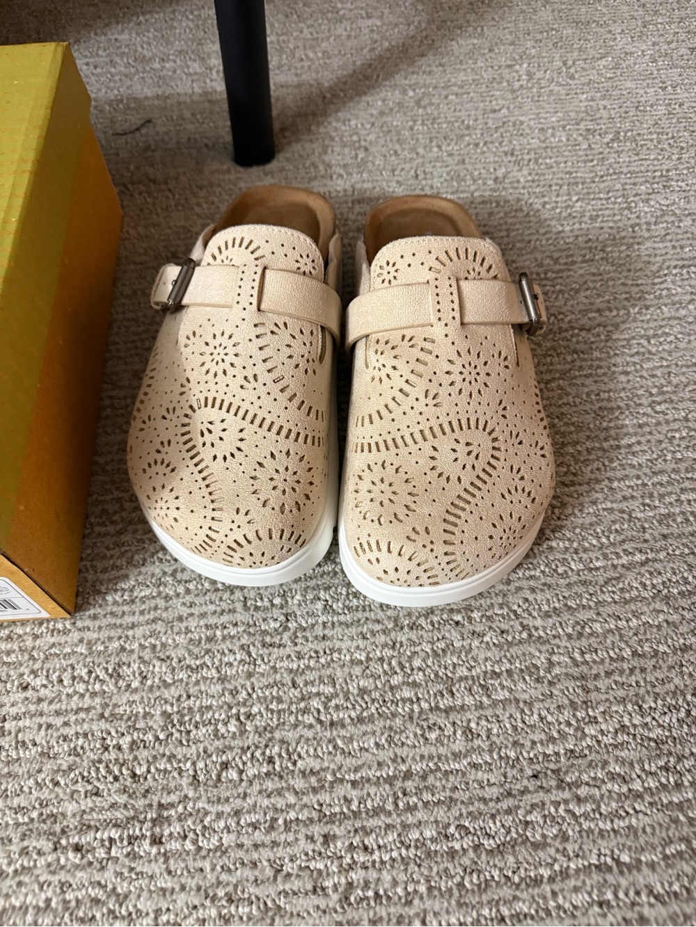 Very G Taupe Perforated Slip-On Clogs with Buckle Detail